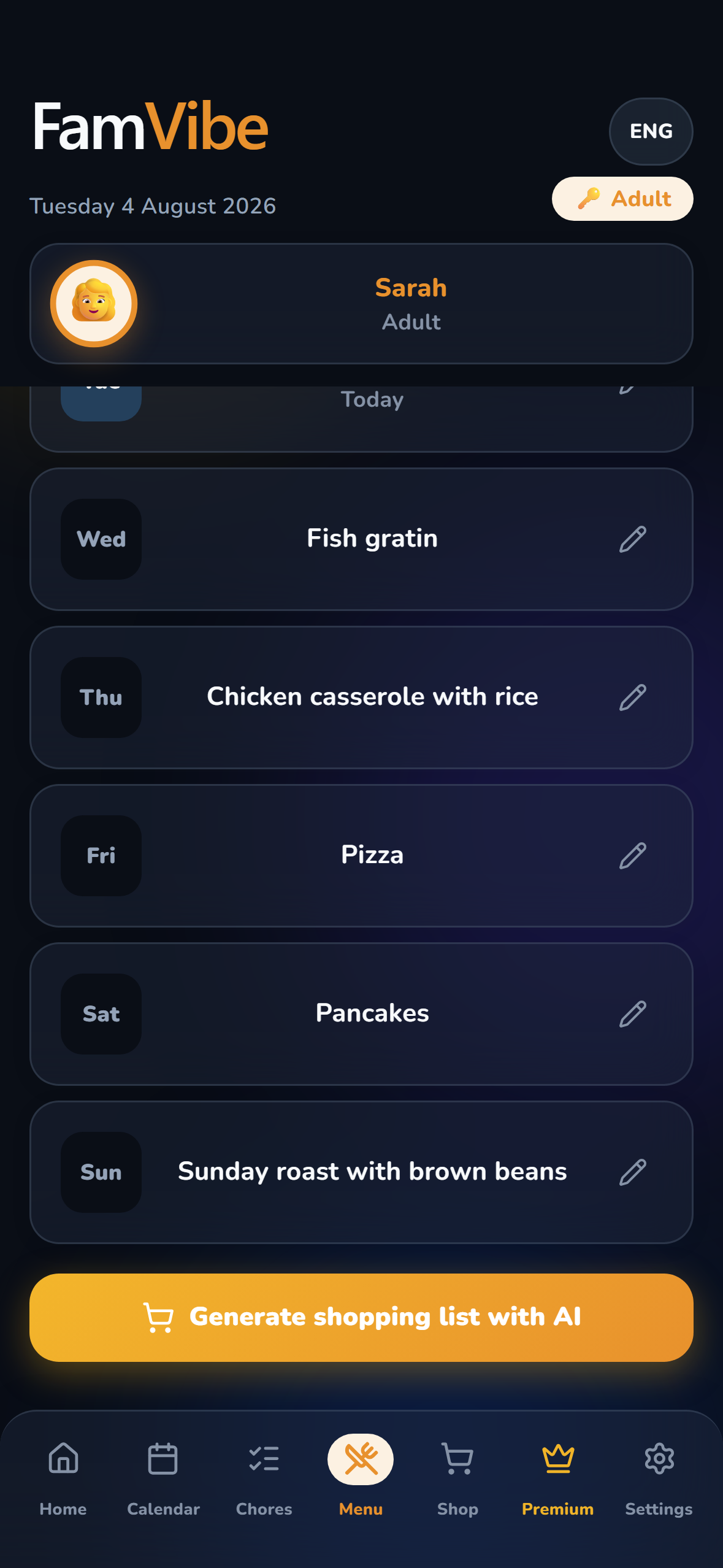 FamVibe meal plan