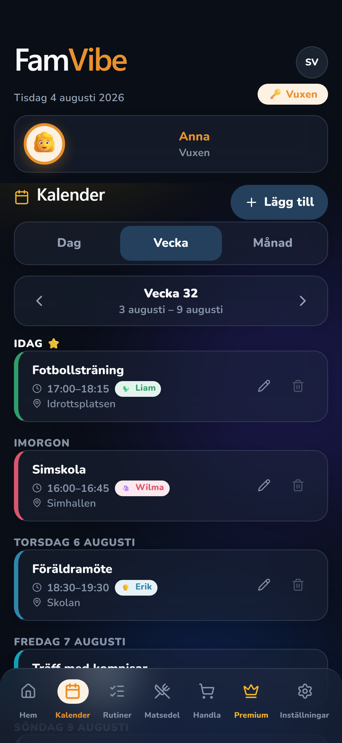 FamVibe kalender, veckovy