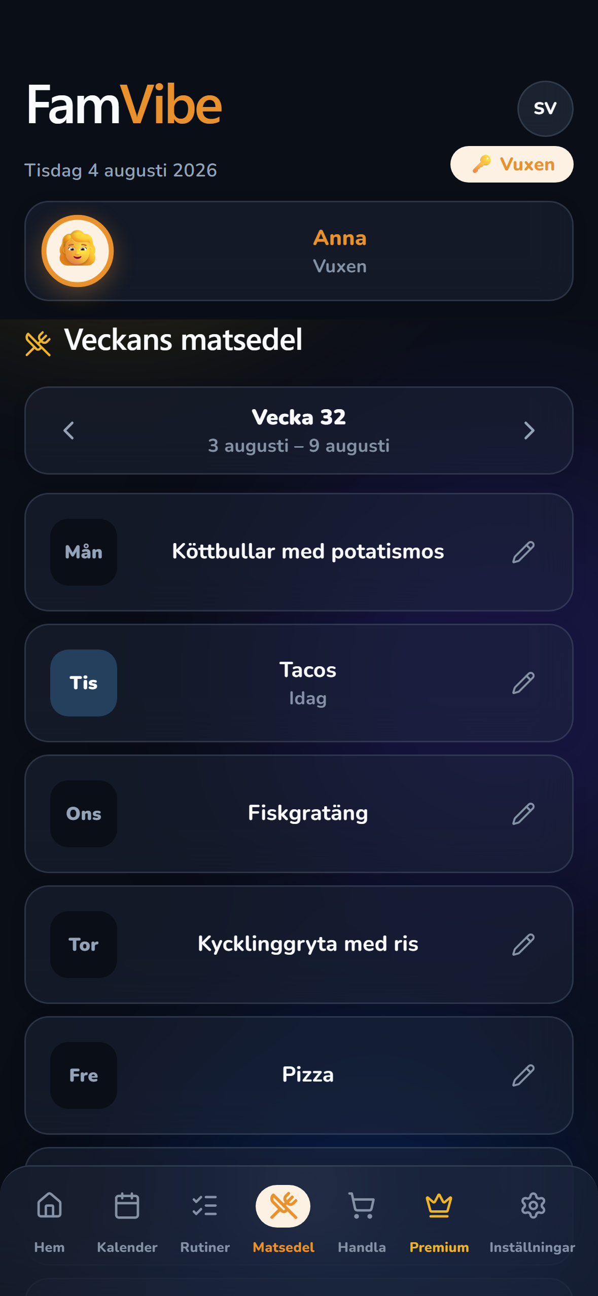 FamVibe matsedel