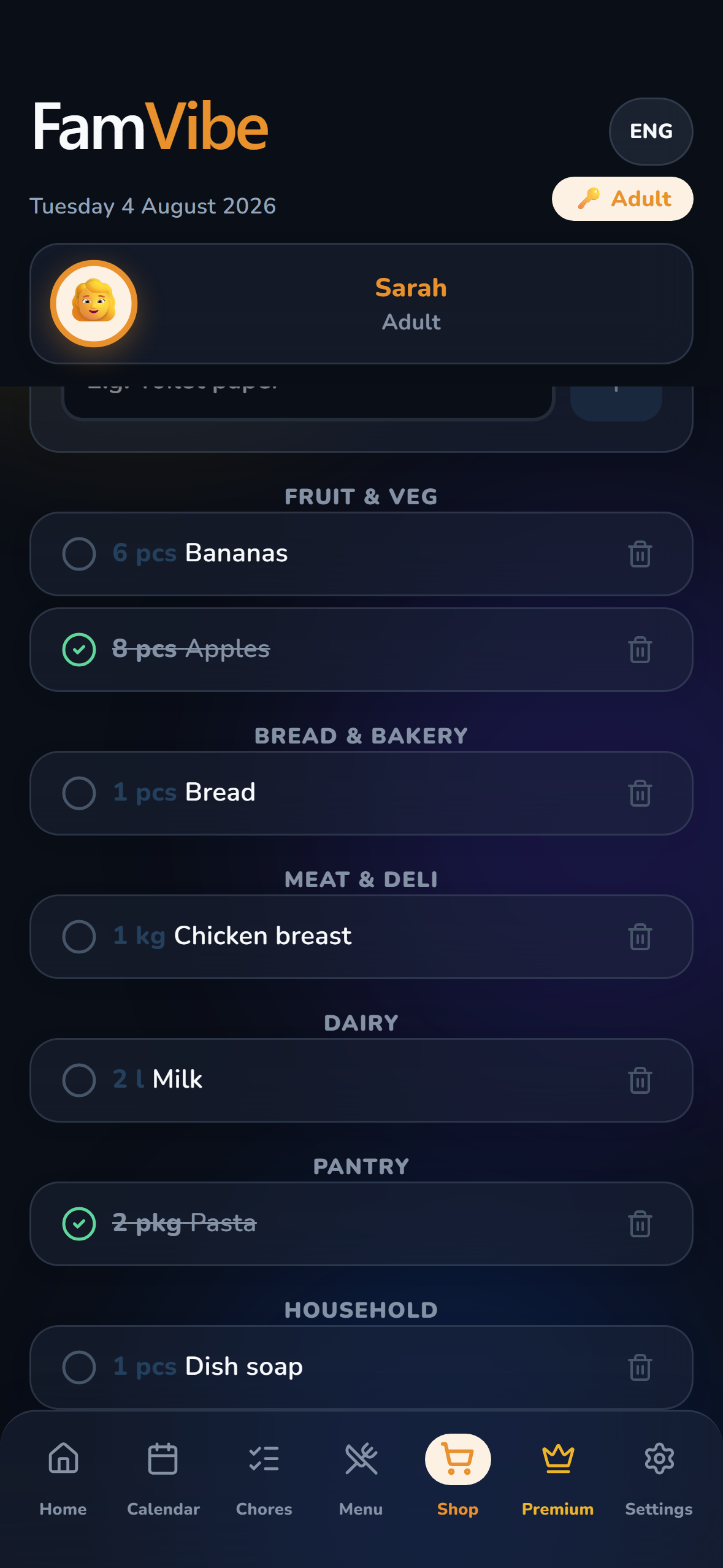FamVibe shopping list