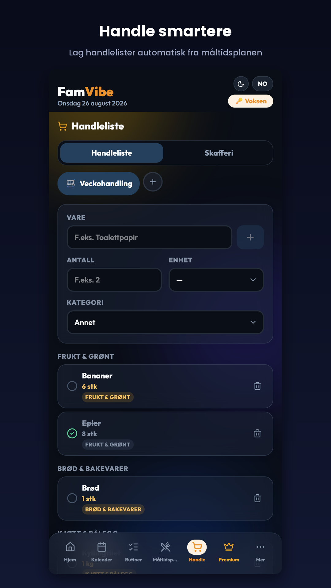 FamVibe handleliste