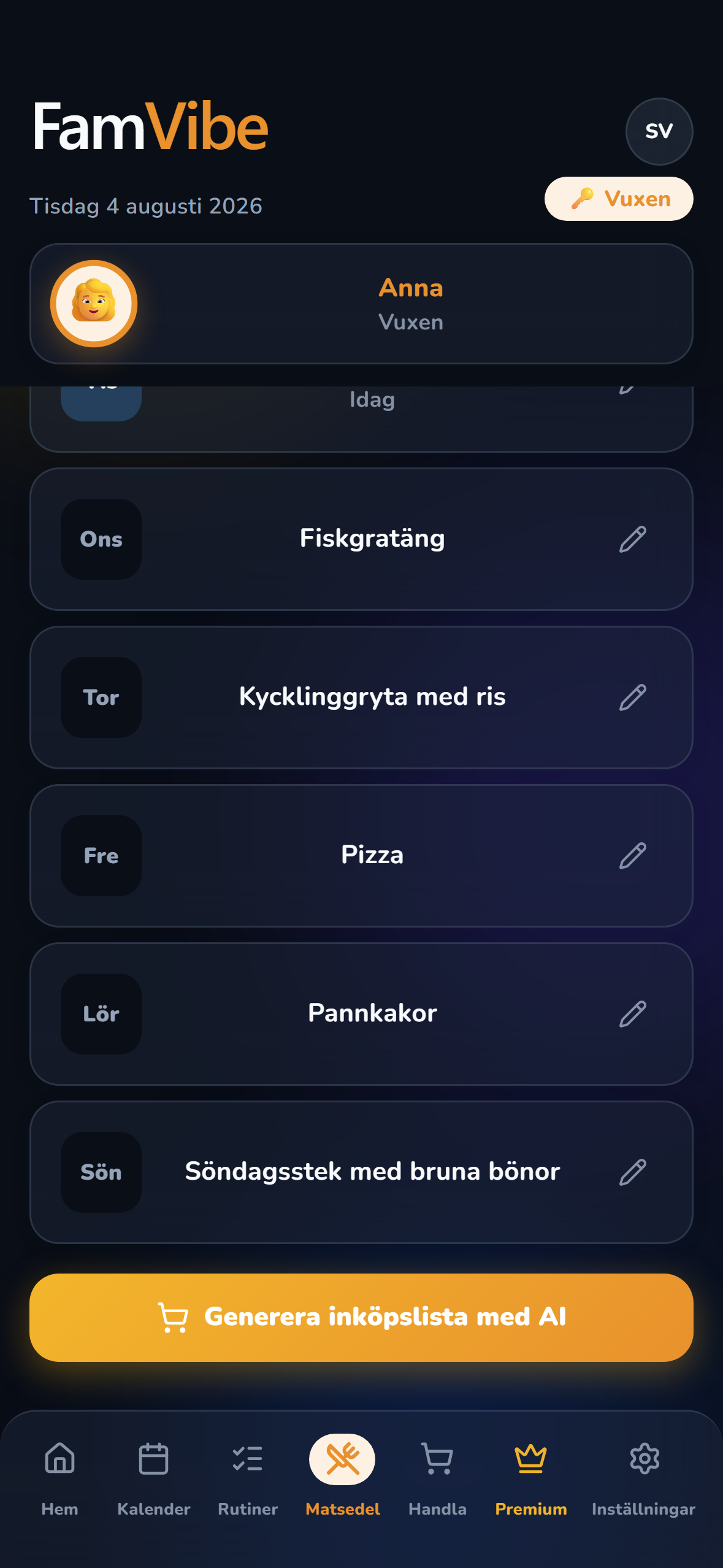 FamVibe matsedel
